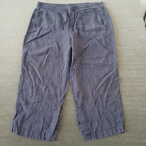 Athleta Linen Pants Womens 2X Blue Drawstring Lightweight Beach Wide Leg Casual